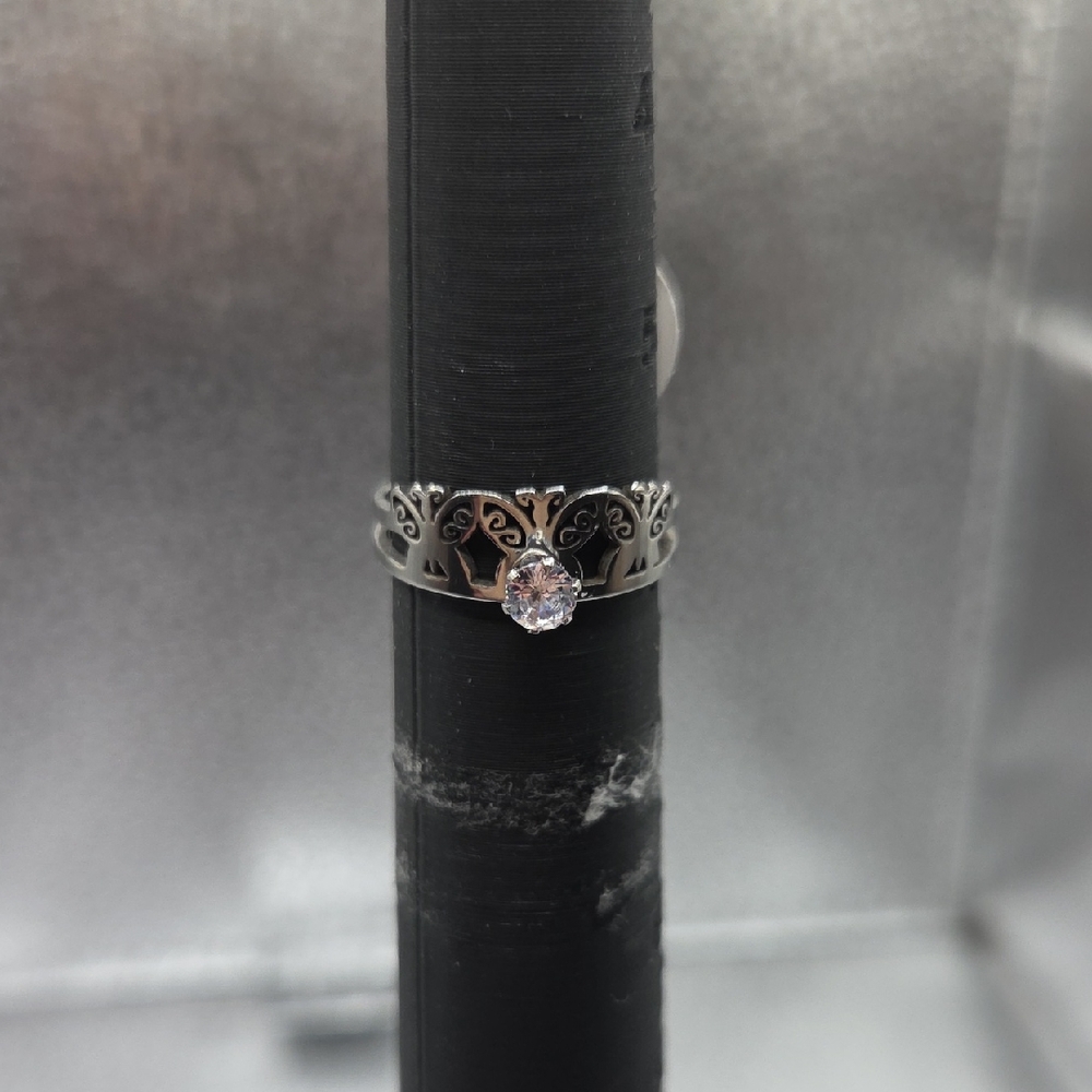 Elegant Silver Ring with Clear Stone Size 17 Or 6.6